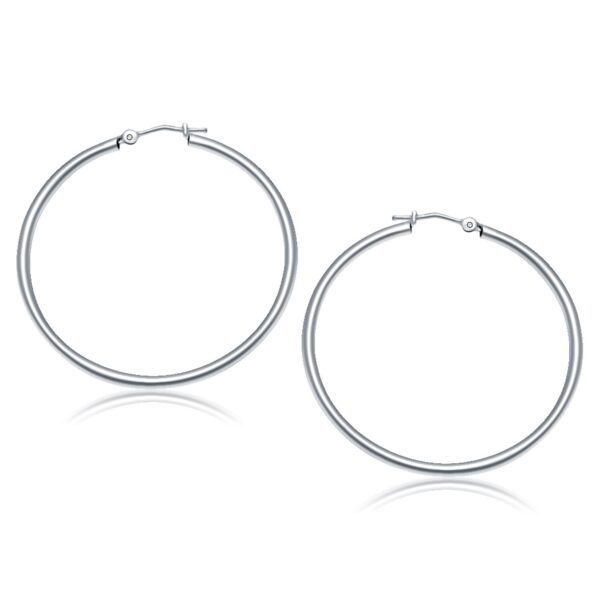 10k White Gold Polished Hoop Earrings (2×40 mm)