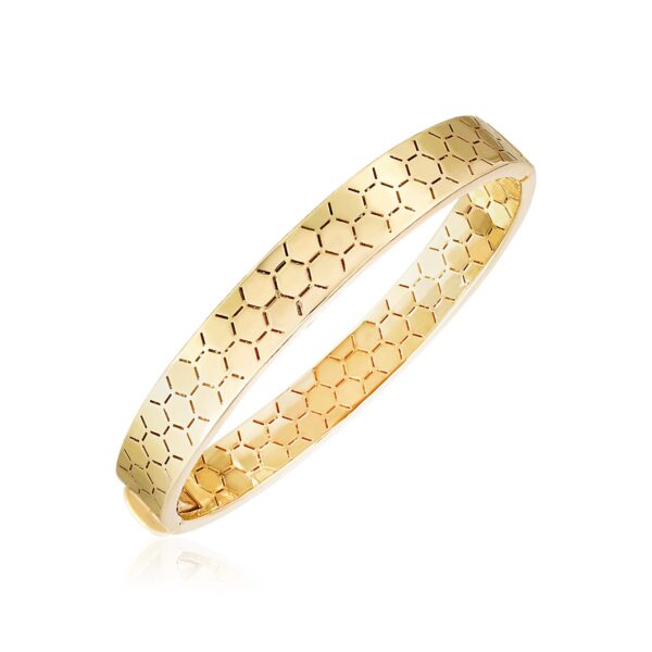 14k Yellow Gold High Polish Honeycomb Bangle (8.90 mm)