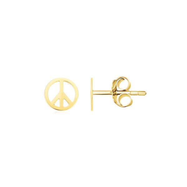 14k Yellow Gold Post Earrings with Peace Signs(6.9mm)