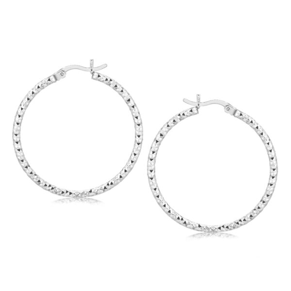 Sterling Silver Rhodium Plated Woven Style Polished Hoop Earrings(2x30mm)