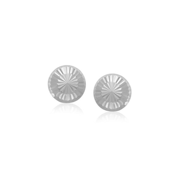 14k White Gold Textured Flat Style Stud Earrings(6mm)