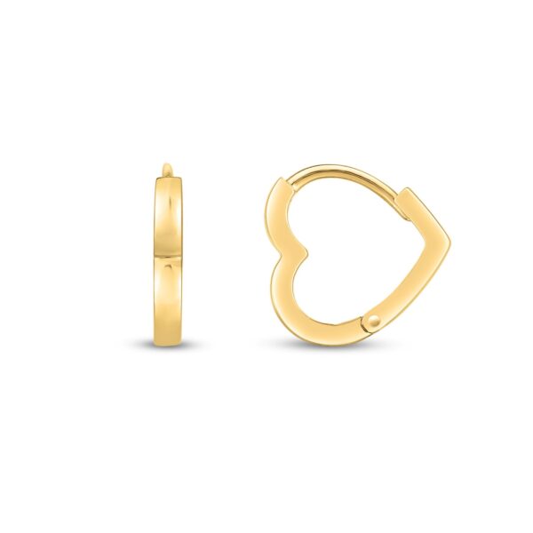 14k Yellow Gold Heart Huggie Hoops