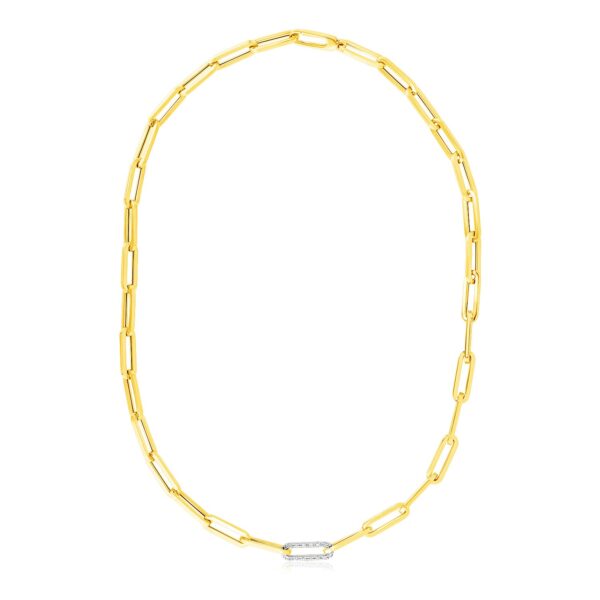 14k Yellow Gold Paperclip Chain Necklace with Diamond Link