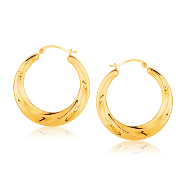 14k Yellow Gold Graduated Textured Hoop Earrings