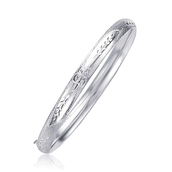 Classic Floral Carved Bangle in 14k White Gold (5.00 mm)