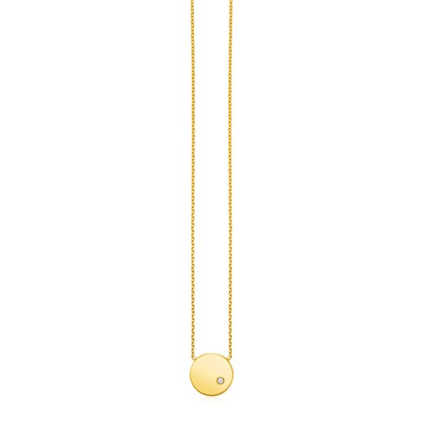 14k Yellow Gold Necklace with Polished Round Pendant with Diamond