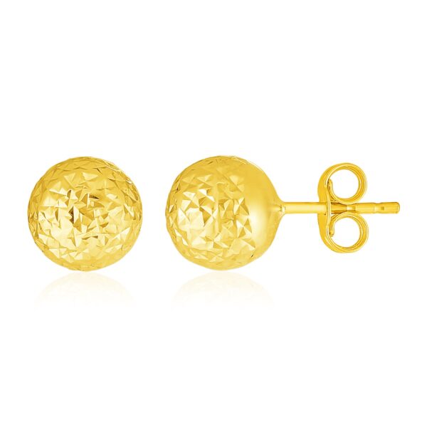 14k Yellow Gold Ball Earrings with Crystal Cut Texture(7mm)