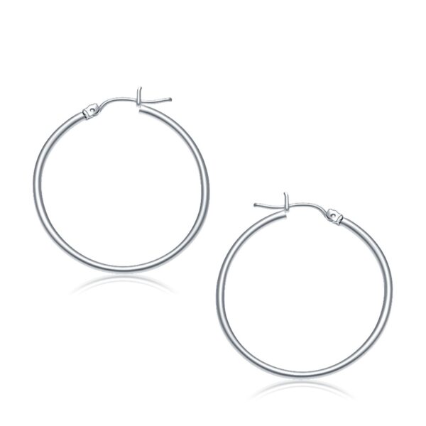 10k White Gold Polished Hoop Earrings (2×30 mm)