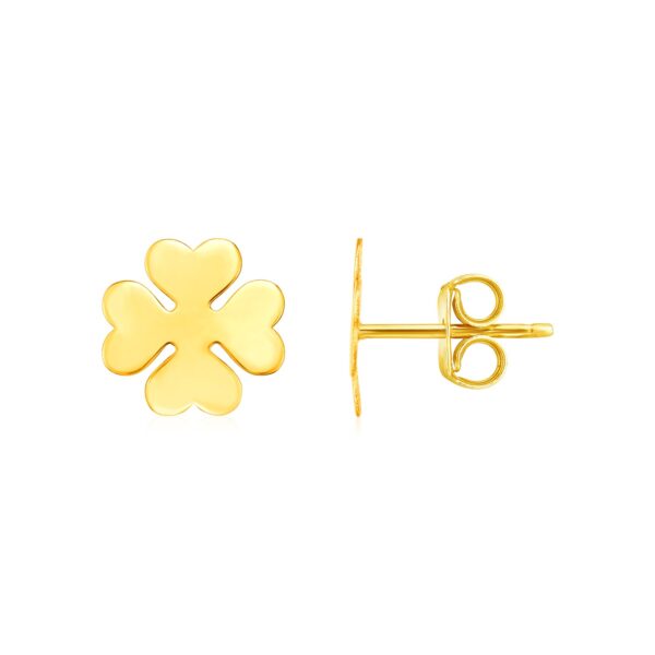 14K Yellow Gold Four Leaf Clover Earrings(10mm)