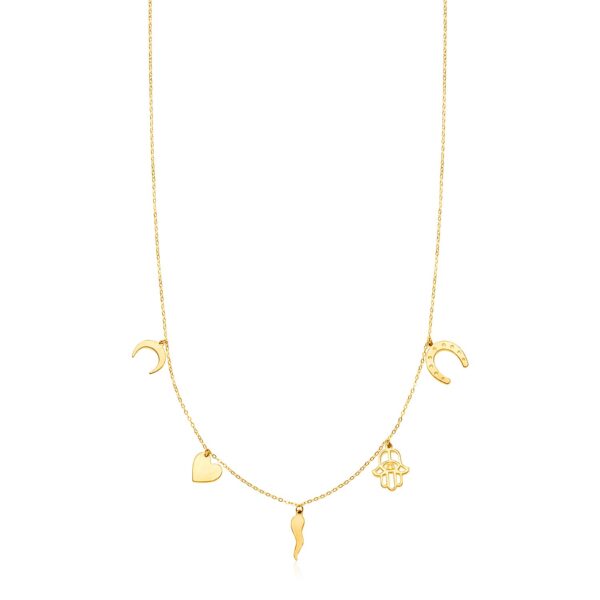 14K Yellow Gold Necklace with Polished Charms