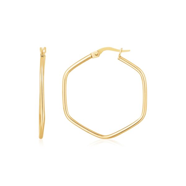 14K Yellow Gold Hexagon Hoop Rounded Edge Earrings