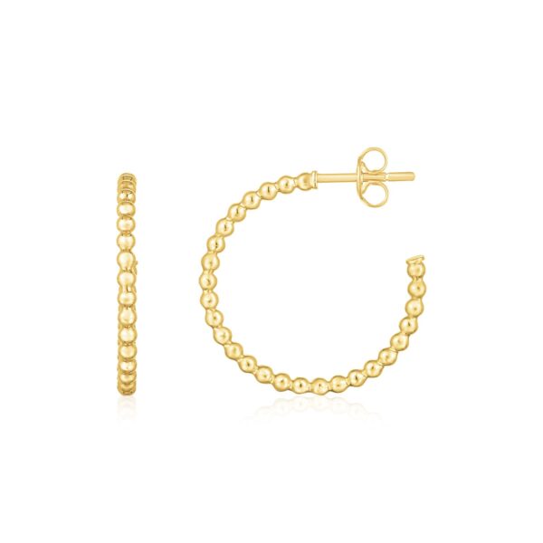 14K Yellow Gold Bead Hoop Earrings(2×23.4nn)